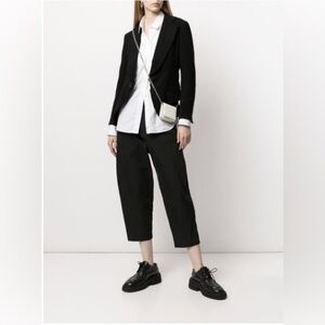 Yohji Yamamoto black high-rise cropped tapered wide leg loose fit baggy pants
